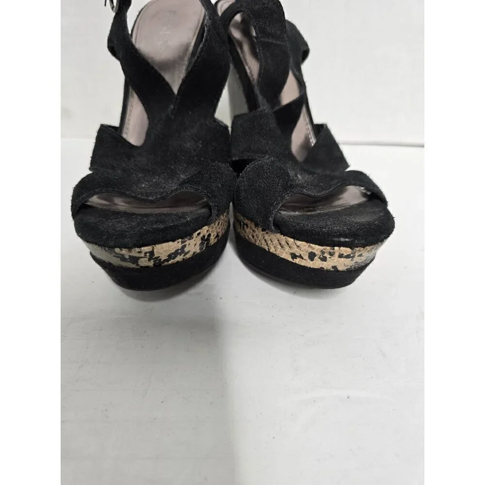 Black and Gray Python Snakeskin Faux Suede Wedge Platform Sandal 7